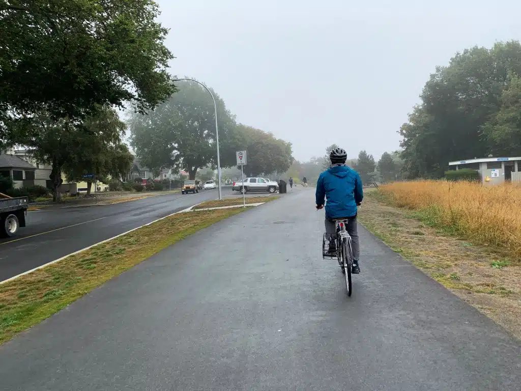 Biking down the street in Victoria