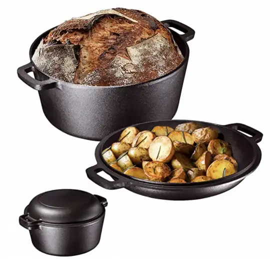 Heavy Duty Pre-Seasoned 2 In 1 Cast Iron Double Dutch Oven