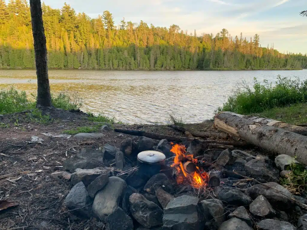 campfire at Temagami region in crownland camping Ontario